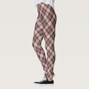 Burgundy Red and Tan Madras Plaid Leggings