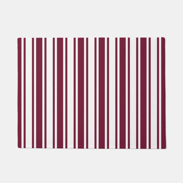Burgundy red and white candy stripes doormat (Front)