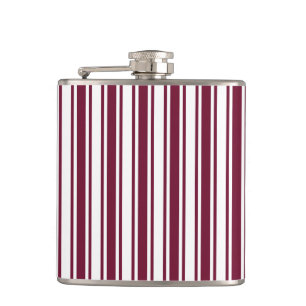 Burgundy red and white candy stripes hip flask