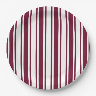 Burgundy red and white candy stripes paper plate