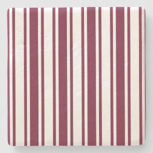 Burgundy red and white candy stripes stone coaster