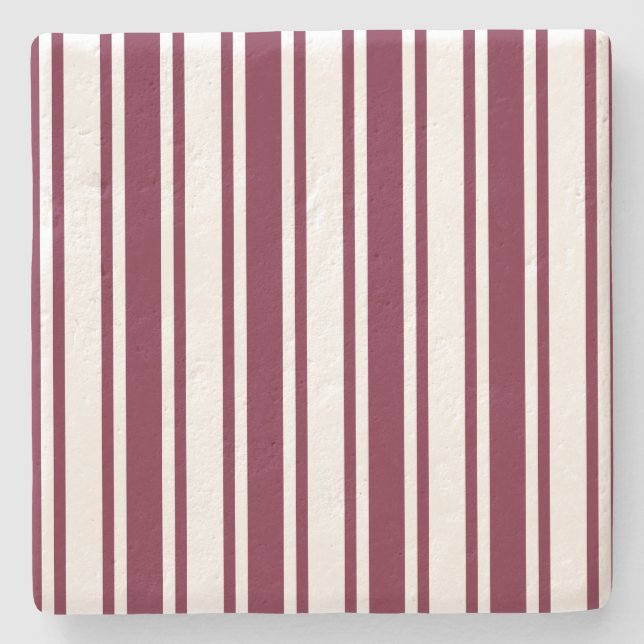 Burgundy red and white candy stripes stone coaster (Front)
