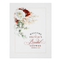 Burgundy Red and White Chic Bridal Shower Welcome