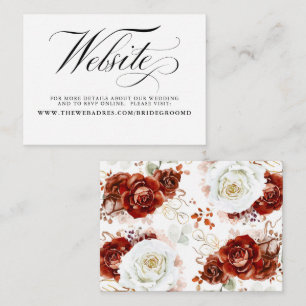 Burgundy Red and White Chic Floral Wedding Details Enclosure Card