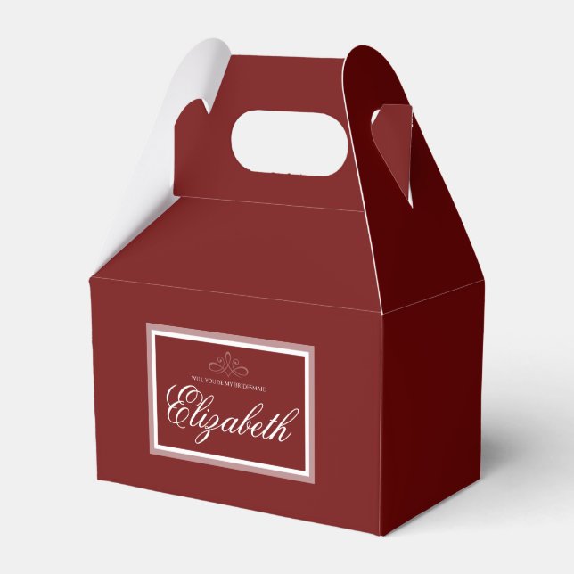 Burgundy red and white favour box (Front Side)