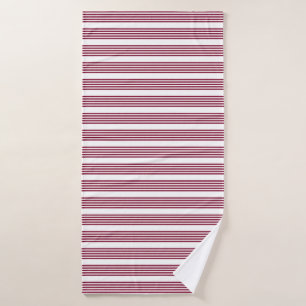 Burgundy red and white five stripe pattern bath towel