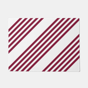 Burgundy red and white five stripe pattern doormat