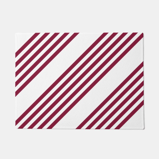 Burgundy red and white five stripe pattern doormat (Front)