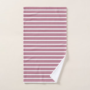 Burgundy red and white five stripe pattern hand towel