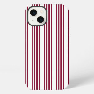 Burgundy red and white five stripe pattern iPhone 13 case