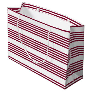 Burgundy red and white five stripe pattern large gift bag