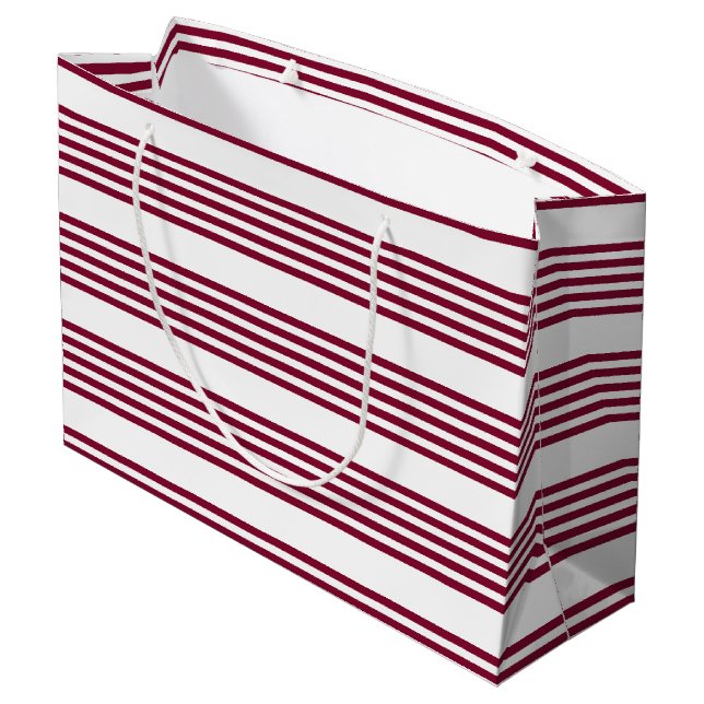 Burgundy red and white five stripe pattern large gift bag (Back Angled)
