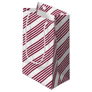 Burgundy red and white five stripe pattern small gift bag