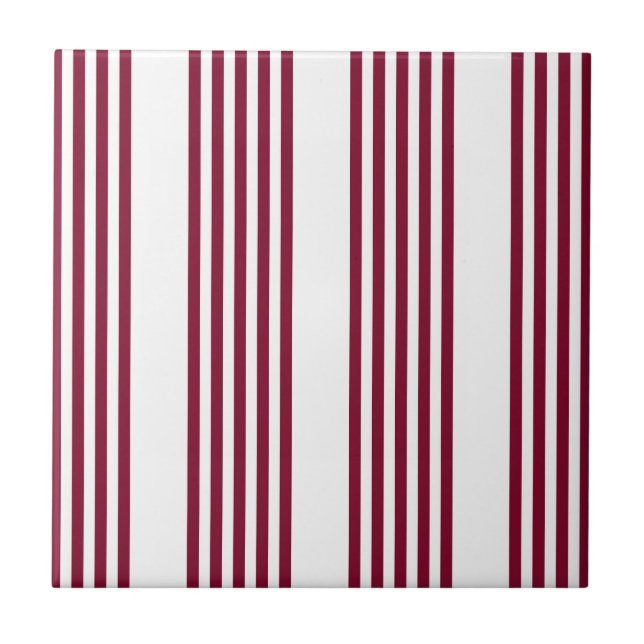 Burgundy red and white five stripe pattern tile (Front)