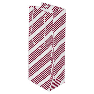 Burgundy red and white five stripe pattern wine gift bag