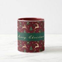 Burgundy Red Berry Christmas ,Gold Reindeer Tree