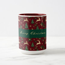 Burgundy Red Berry Christmas,Gold Reindeer Tree