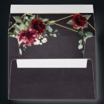 Burgundy Red Black and Gold Floral Elegant Wedding Envelope<br><div class="desc">Design features a black chalkboard printed texture for the background with a printed gold coloured geometric frame that’s covered in unique elegant greenery that consists of eucalyptus and other leaves/branch elements. Design also features burgundy red rose and peony flowers and other blush pink floral elements for added unique décor.</div>