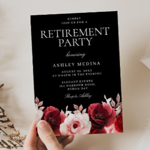 Burgundy Red Black Enchanted Rose Retirement Party Invitation