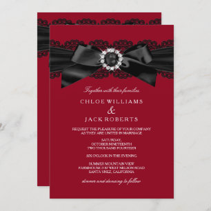 Burgundy Red & Black Pearl Bow Wedding Invite