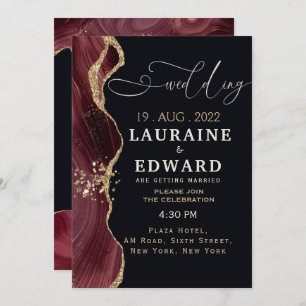 burgundy red black Wedding invitation card simple