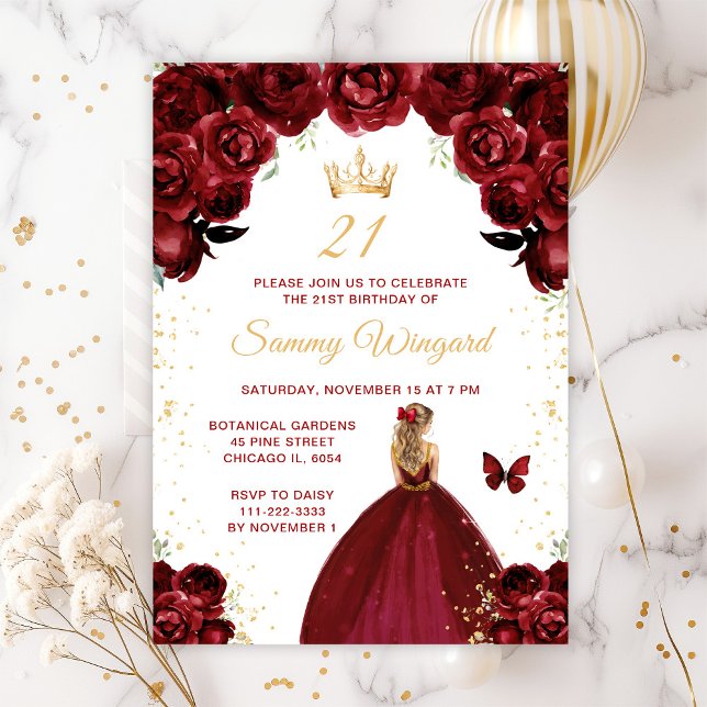 Burgundy Red Blonde Hair Princess Birthday Party Invitation (Creator Uploaded)