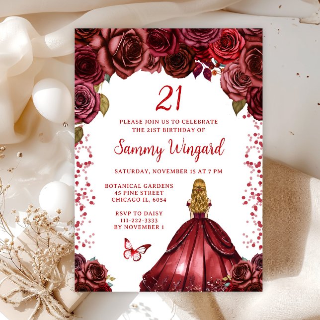 Burgundy Red Blonde Hair Princess Birthday Party Invitation (Creator Uploaded)