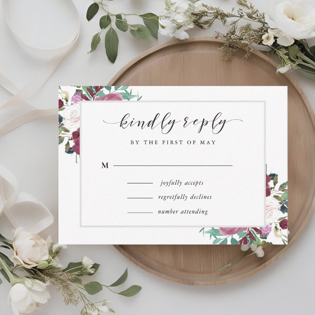 Burgundy Red Blooms Boho Wedding RSVP (Creator Uploaded)