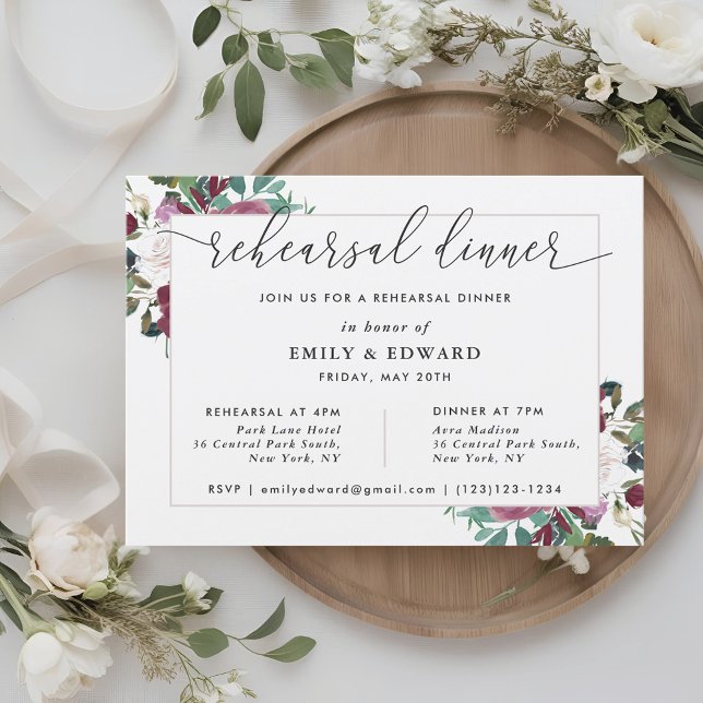 Burgundy Red Blooms Rehearsal Dinner Invitation (Creator Uploaded)