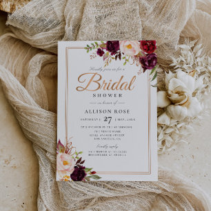 Burgundy red blush bridal shower invitation