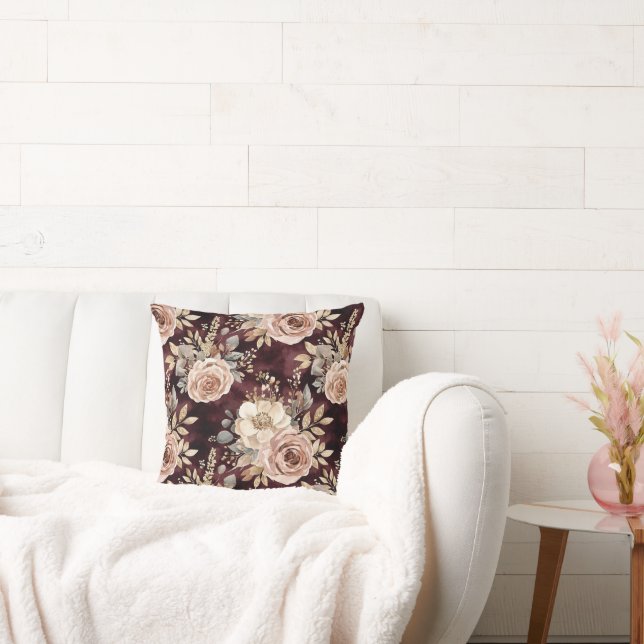 Burgundy Red Blush Floral Cushion (Couch)