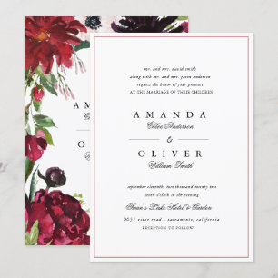  Burgundy Red Blush Floral Elegant Classic Wedding Invitation