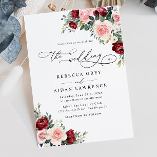 Burgundy Red & Blush Floral Greenery Wedding Invitation