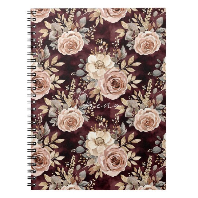 Burgundy Red Blush Floral Notebook (Front)