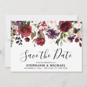 Burgundy Red blush Floral Rustic Save the Date