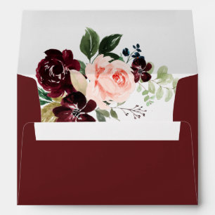 burgundy red & blush floral wedding envelope