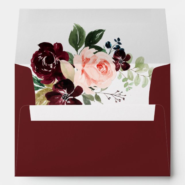 burgundy red & blush floral wedding envelope (Back (Bottom))