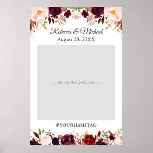 Burgundy Red Blush Floral Wedding Photo Prop Poster