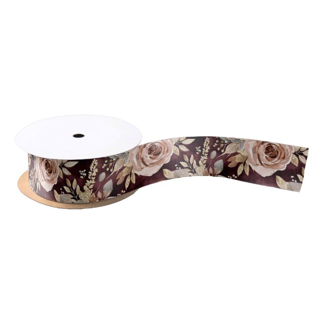 Burgundy Red Blush Floral Wedding Satin Ribbon (Spool)