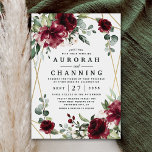 Burgundy Red Blush Gold Geometric Greenery Wedding Invitation<br><div class="desc">Design features a printed gold coloured geometric frame with floral elements in shades of burgundy,  red and blush over greenery,  eucalyptus and flower blooms.  Design also features an easy to use typography layout.</div>