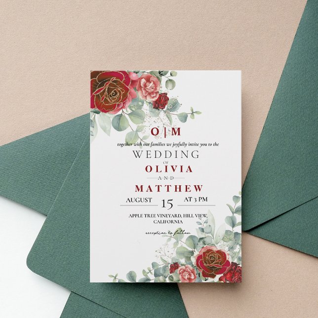 Burgundy Red Blush Greenery  Elegant Wedding Invitation (Creator Uploaded)
