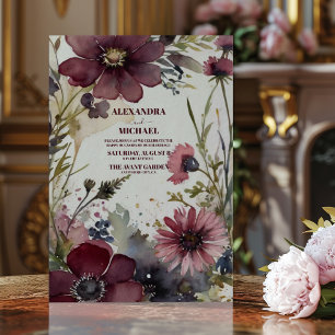 Burgundy Red Blush Greenery Wedding Invitation