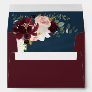 Burgundy Red Blush Pink Gold and Navy Blue Wedding Envelope