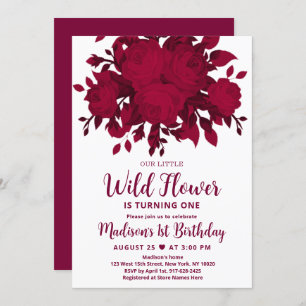Burgundy Red Blush Wildflower Birthday Invitation