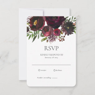 Burgundy Red Botanic Floral Custom Wedding RSVP Card