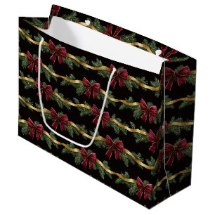 Burgundy Red Bows Gold Ribbons Christmas Large Gift Bag