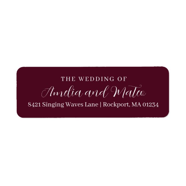 Burgundy Red Calligraphy Wedding Return Address La (Front)