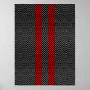 Burgundy Red Carbon Fibre Like Racing Stripes Poster