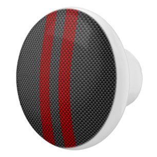 Burgundy Red Carbon Fibre Style Racing Stripes Ceramic Knob