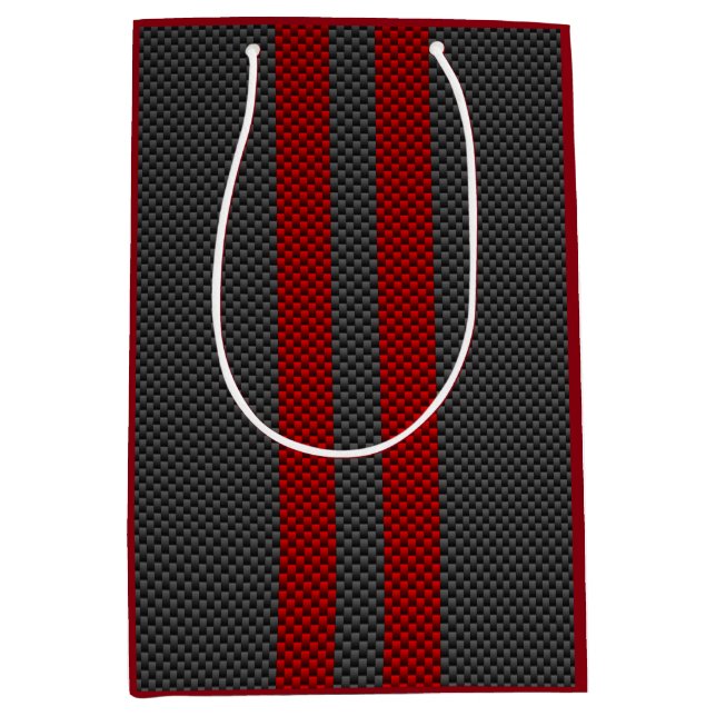 Burgundy Red Carbon Style Racing Stripes Decor Medium Gift Bag (Front)